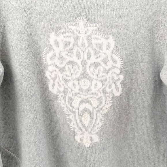 MINT VELVET | Alpaca Blend Gray Jumper Off White Damask Medallion | Size 14 - Picture 2 of 9